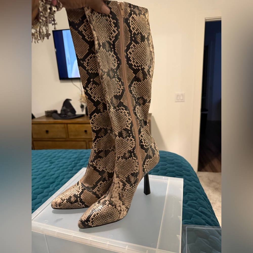 BCBG Snakeskin Heeled Boots - Picture 3 of 5